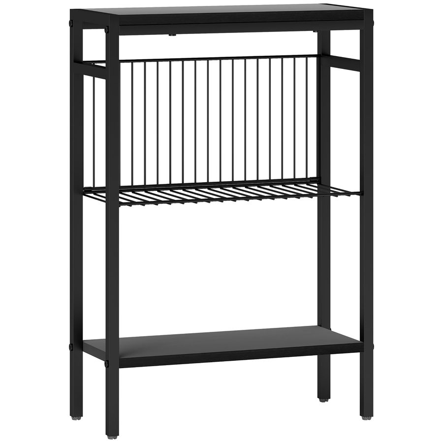 HOMCOM Beistelltisch kleiner Couchtisch mit 2 Ablagen, Nachttisch Sofatisch mit Stahlrahmen für Wohnzimmer, Schlafzimmer, Schwarz   Aosom von HOMCOM