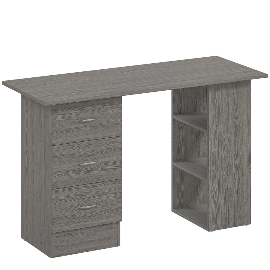 HOMCOM Computertisch mit 3 Schubladen und 3 offenen Regalfächern, 120 x 49 x 72 cm, umkehrbarer Stauraum, moderner Stil, Computertisch für Schlafzimmer, kleiner Raum, Homeoffice, grau   Aosom von HOMCOM