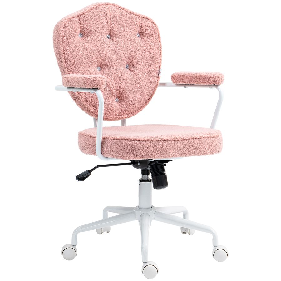 HOMCOM Bürostuhl, Ergonomisch Schreibtischstuhl mit Wippfunktion, geknöpftem Bezug, Höhenverstellbar Computerstuhl mit Drehfunktion, für Home Office, Teddybärvlies, Rosa   Aosom von HOMCOM