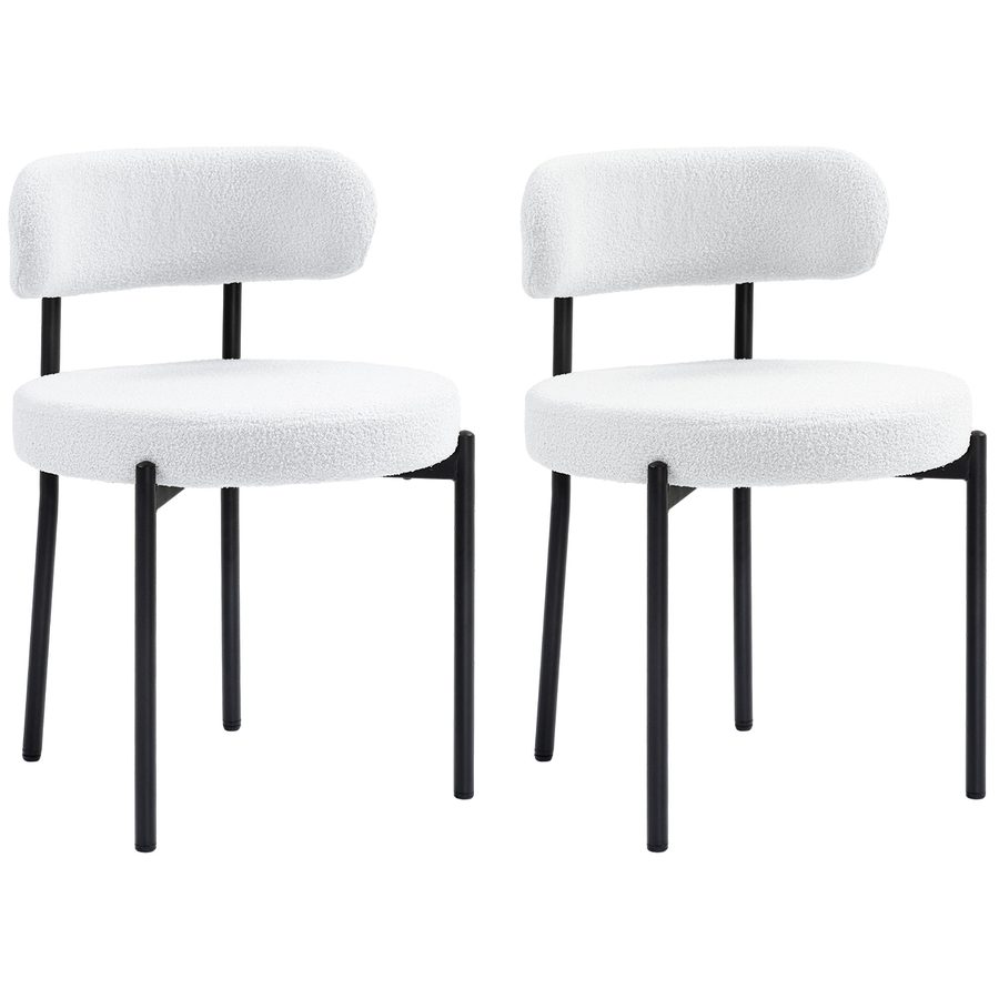 HOMCOM Esszimmerstühle 2er Set Küchenstuhl mit Rückenlehne, Fleeceoptik, Modern Sessel Polsterstuhl Stühle mit Stahlbeine, für Esszimmer, Esstisch, Cremeweiß   Aosom von HOMCOM