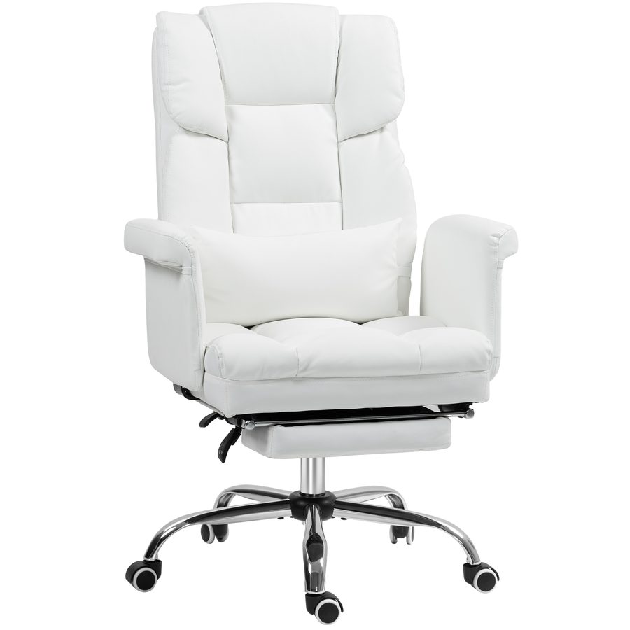 HOMCOM Bürostuhl, Ergonomisch Schreibtischstuhl mit Liegefunktion, Lendenkissen, Höhenverstellbar Computerstuhl mit Fußstütze, Drehfunktion, für Home-Office, Kunstleder, Weiß   Aosom von HOMCOM