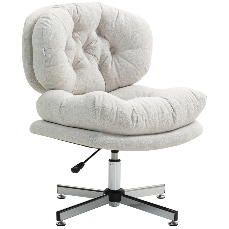 HOMCOM Bürostuhl ohne Armlehnen, Schreibtischstuhl mit breiter Sitzfläche, Ergonomisch höhenverstellbarer Drehstuhl mit Leinenoptik, Schneidersitz-Stuhl für Homeoffice, Cremeweiß   Aosom von HOMCOM