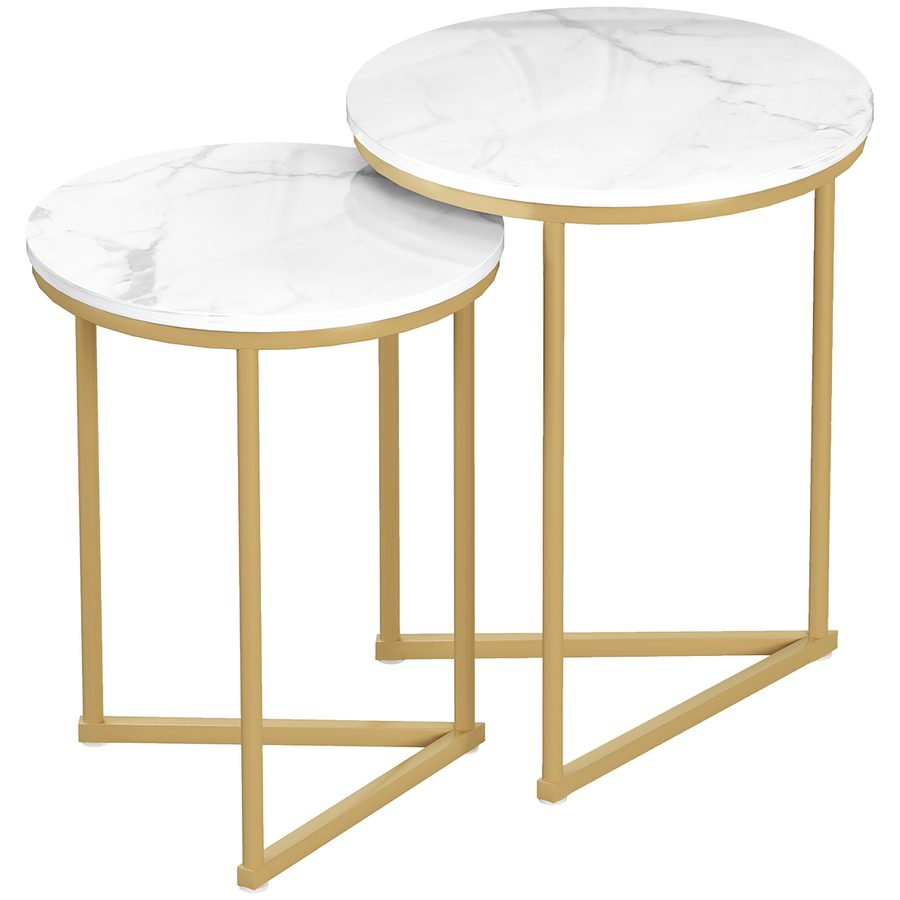 HOMCOM Beistelltisch 2er-Set, moderner Couchtisch mit goldenen Stahlbeinen, runder Sofatisch mit Metallgestell für Wohnzimmer, Schlafzimmer, kleine Räume, Goldton   Aosom von HOMCOM