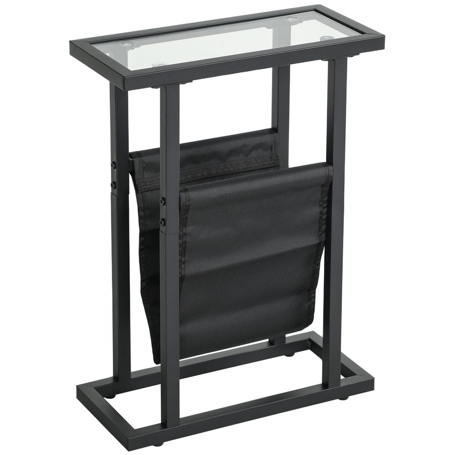 HOMCOM Beistelltisch Couchtisch mit Stofftasche, Metallrahmen, Kaffeetisch mit Glasplatte, Nachttisch für Wohnzimmer, Schlafzimmer, Schwarz, 40 x 18 x 55,5 cm   Aosom von HOMCOM