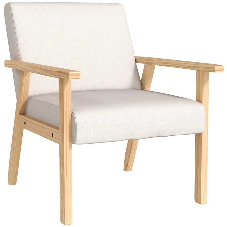 HOMCOM Loungesessel mit Armlehnen, Esszimmerstuhl, Relaxsessel in Leinenoptik, Polstersessel für Wohnzimmer, Schlafzimmer, Massivholzrahmen, 64 x 70 x 72 cm, Cremeweiß   Aosom von HOMCOM