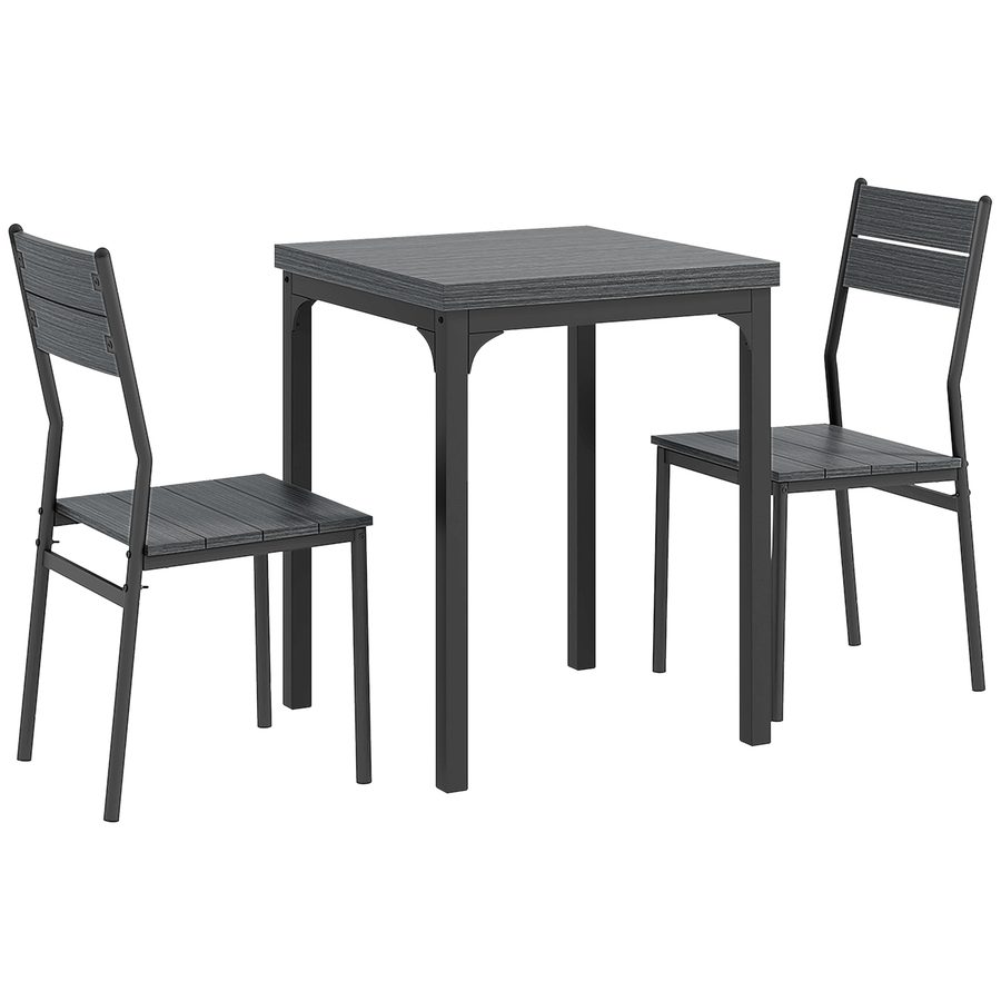HOMCOM 3-teilige Essgruppe Esstisch mit 2 Stühlen Sitzgruppe Küchentisch mit Metallgestell Esszimmergruppe, Grau   Aosom von HOMCOM