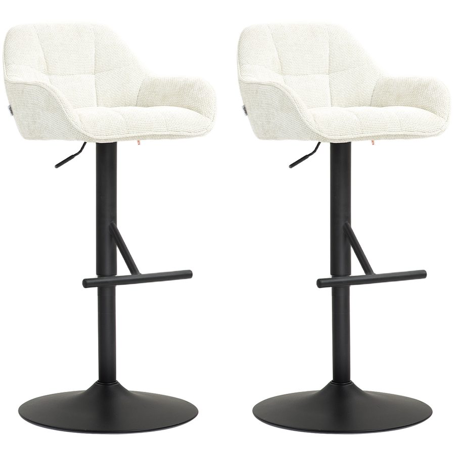 HOMCOM Set aus 2 Barhockern, Barstühle, höhenverstellbar, drehbare Sitzfläche, mit Rückenlehne und Fußstütze, Leinenstoff und Stahlbasis, für Bar, Küche, Esszimmer, Creme   Aosom von HOMCOM