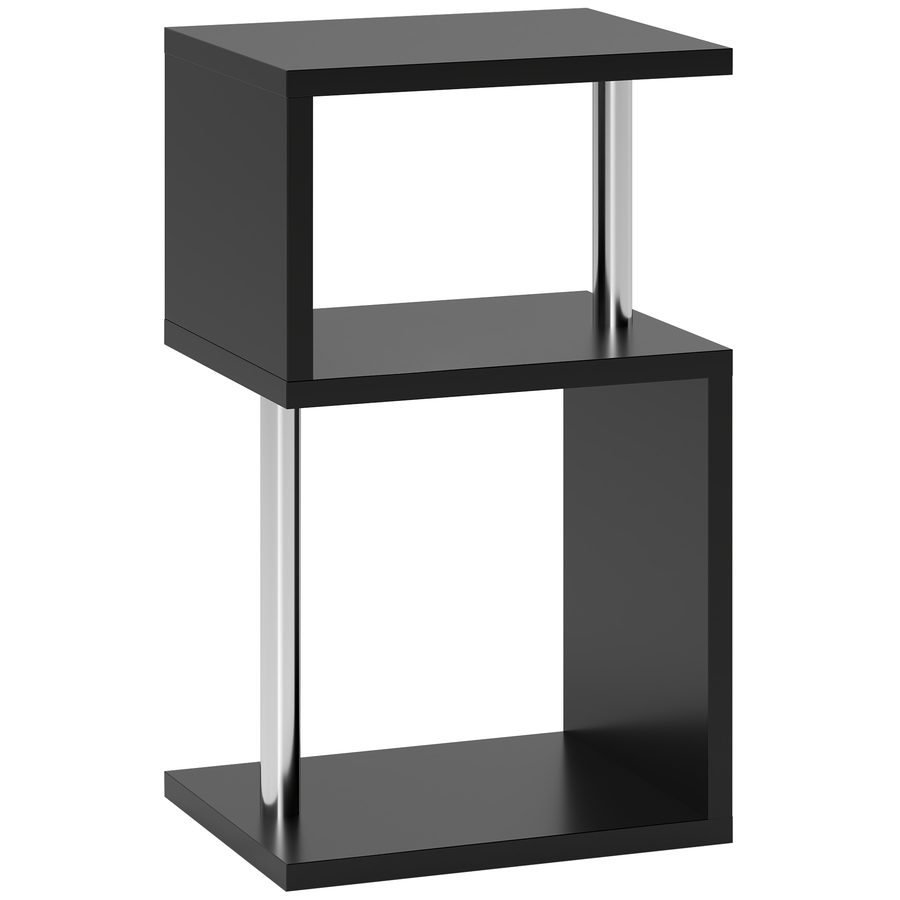HOMCOM Beistelltisch mit 3-stufiger LED-Leuchte, moderner S-förmiger Beistelltisch, offene Ablagen und Aluminiumgestell für Wohnzimmer Schlafzimmer 44x38x75 cm Schwarz Glanz   Aosom von HOMCOM