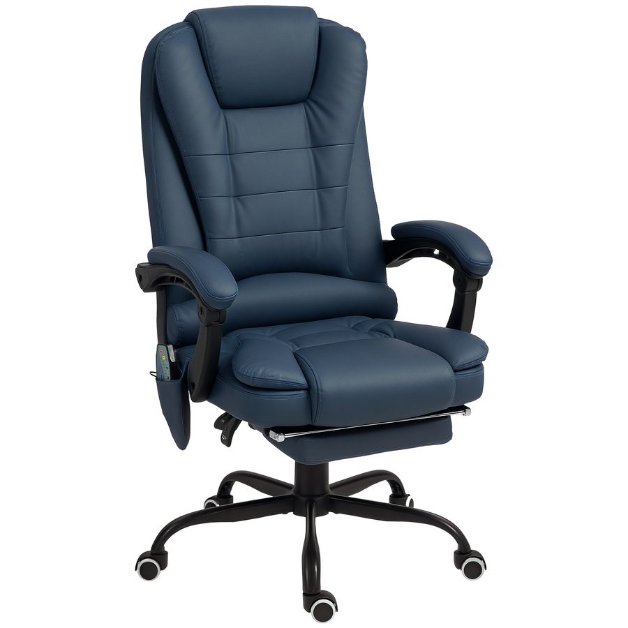 Vinsetto Bürostuhl mit 7 Punkt Massage, ergonomischer Bürosessel mit Liegefunktion, höhenverstellbar Chefsessel mit Fernbedienung, 120 kg belastbar, für Arbeitszimmer, Büro, Blau   Aosom von Vinsetto
