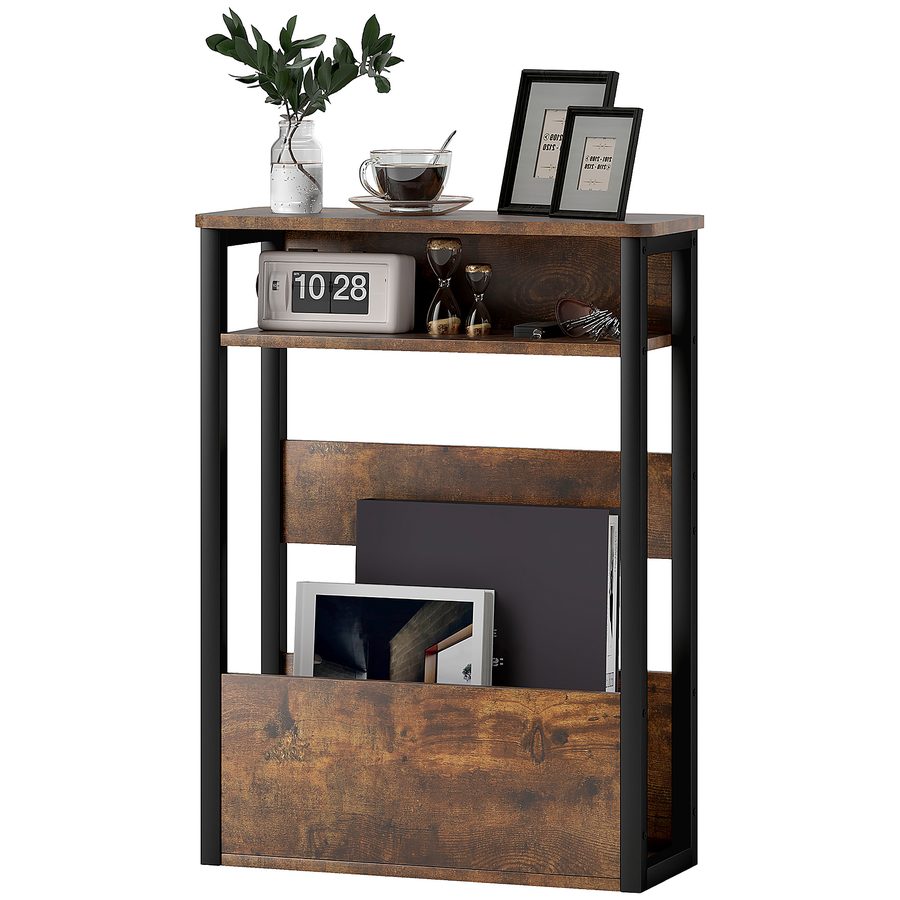 HOMCOM Beistelltisch, Nachttisch, Sofatisch, mit zweistufigem Regal, abgerundete Ecken, verstellbare Fußkappen, für Schlafzimmer, Wohnzimmer, 46 x 18 x 58,5 cm, rustikales Braun   Aosom von HOMCOM