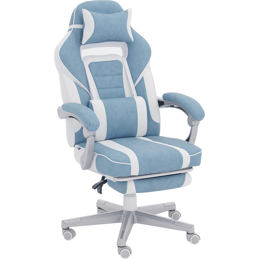 HOMCOM Gaming-Stuhl, ergonomischer Gaming-Sessel mit Fußstütze, höhenverstellbar, bis 150° neigbare Rückenlehne, Kopfstütze und Lendenstütze, 360° drehbarer Bürostuhl aus PU, blau   Aosom von HOMCOM