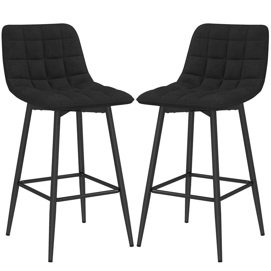 HOMCOM Set 2 Barhocker im skandinavischen Stil mit Rückenlehne und Fußstütze, Barhocker mit Rückenlehne aus Samteffektstoff und Metall, 45x47x84 cm, Schwarz   Aosom von HOMCOM
