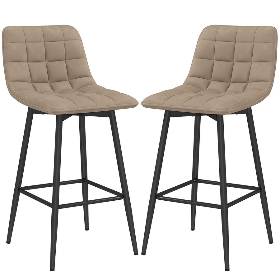 HOMCOM Set 2 Hochhocker im skandinavischen Stil mit Rückenlehne und Fußstütze, Hocker mit Samteffektbezug und Metall, 45x47x84 cm, Braun   Aosom von HOMCOM
