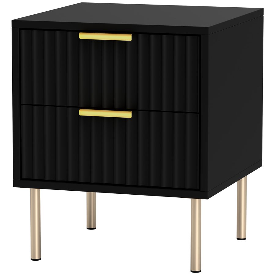 HOMCOM Nachttisch, gerillter Beistelltisch mit 2 Schubladen und Stahlbeinen, Beistelltisch für Schlafzimmer, Wohnzimmer, Maße 40 x 39 x 48 cm, schwarz   Aosom von HOMCOM