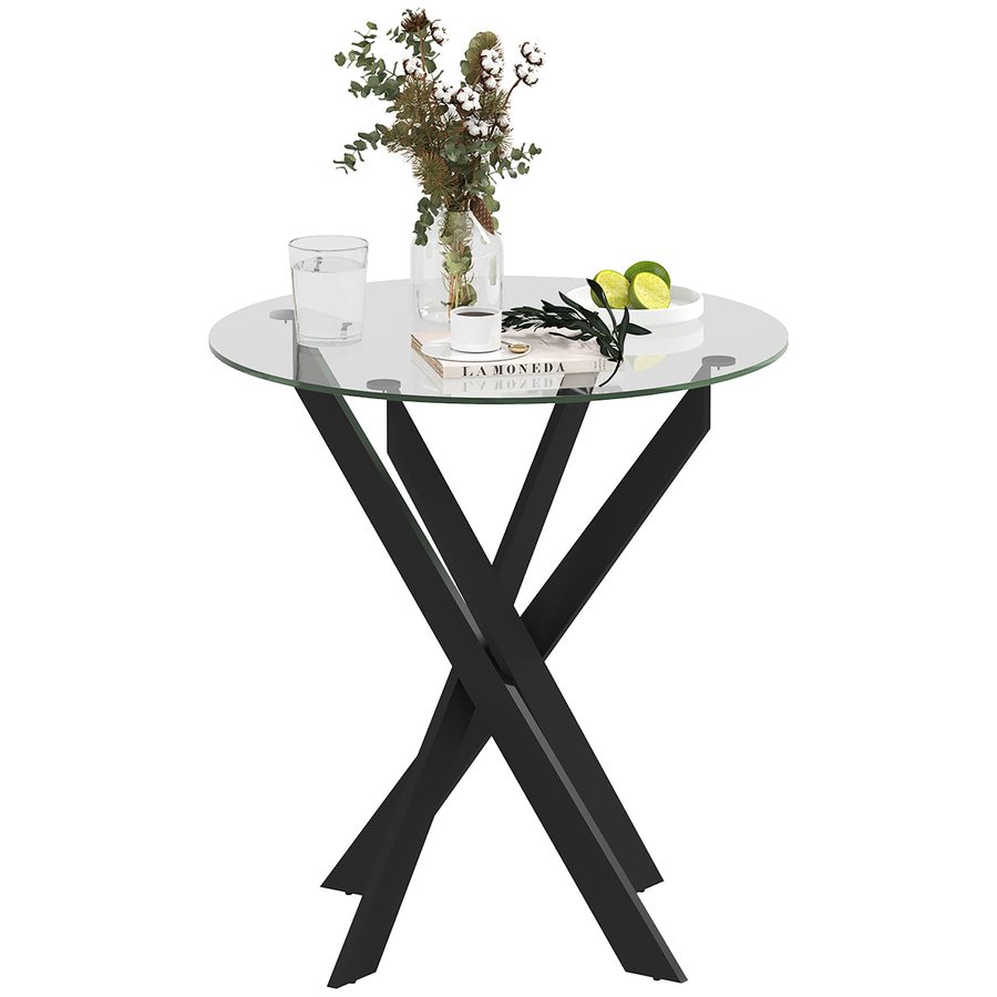 HOMCOM Esstisch, Rund Küchentisch für 4 Personen, Esszimmertisch mit Stahlbeinen, Tischplatte aus Hartglas, für Esszimmer, Küche, Ø70 x 75 cm, Modern Design, Schwarz+Transparent   Aosom von HOMCOM