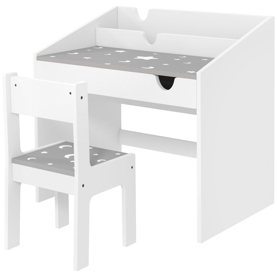 AIYAPLAY Kinder-Schreibtisch und Stuhl-Set für Kinder von 3-6 Jahren, Jungen- und Mädchen-Schreibtisch mit Stuhl, ausziehbare Schublade, Kinder-Tisch mit Stuhl für Schlafzimmer, Spielzimmer, Kindertagesstätte, grau   Aosom von AIYAPLAY