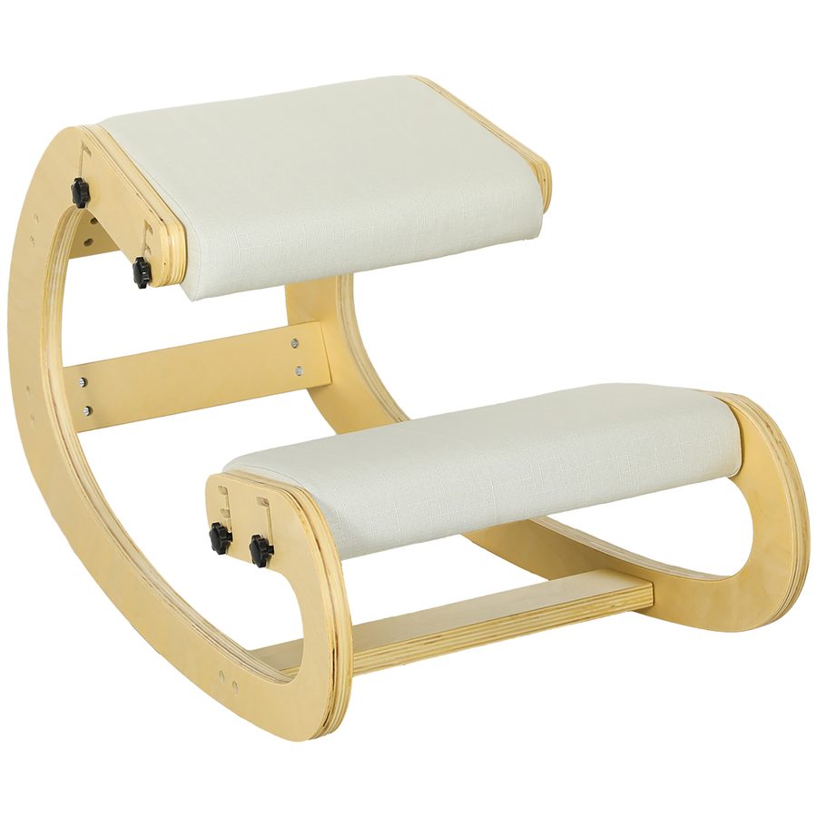HOMCOM Ergonomischer Kniestuhl, Kniehocker mit 6 verstellbaren Einstellungen, Basis aus Holz Bürostuhl für Zuhause, Büro, Meditation, zur Verbesserung der Nackenschmerzen Cremeweiß   Aosom von HOMCOM