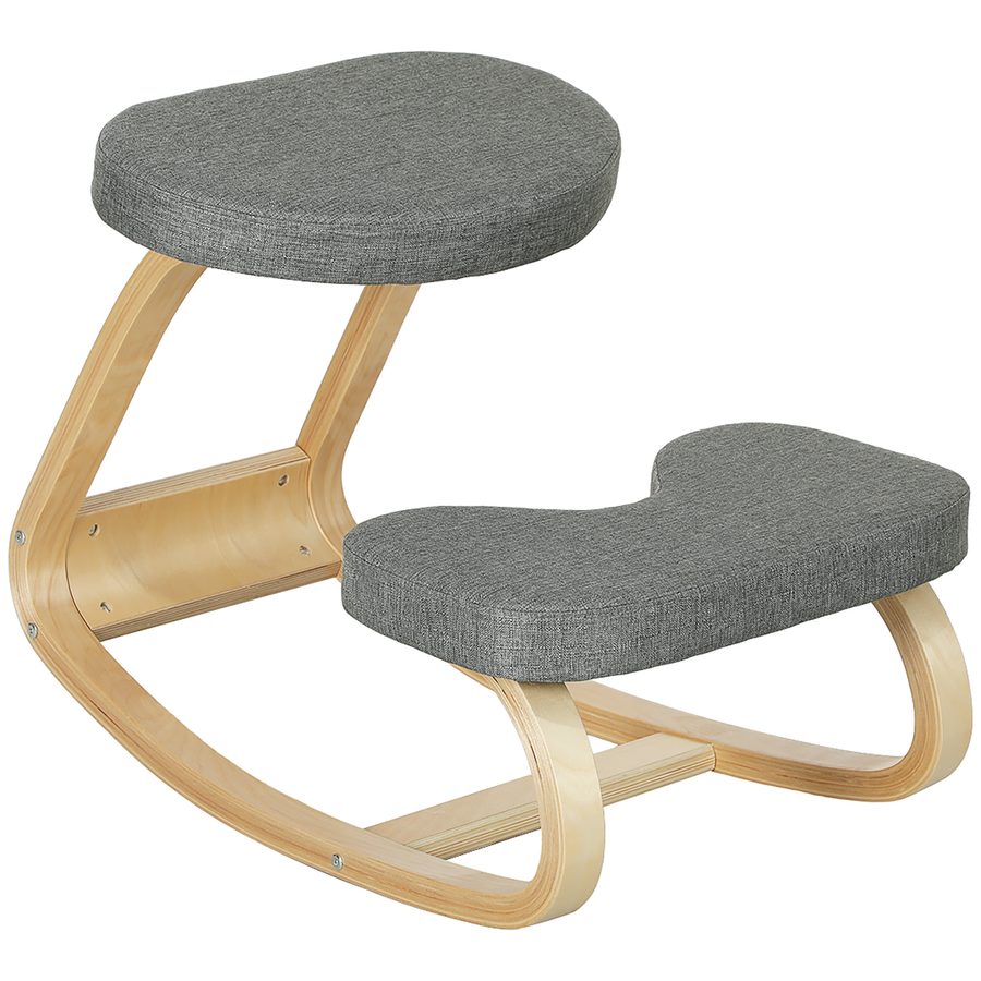 HOMCOM Kniestuhl, Ergonomischer Kniehocker mit Leinenoptik, Basis aus Birkenholz Bürostuhl, Sitzhocker zur Verbesserung der Nackenschmerzen für Zuhause, Büro, Meditation Grau   Aosom von HOMCOM