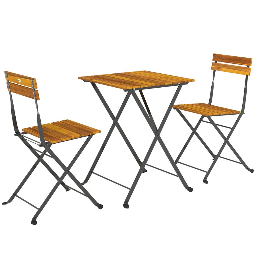 Outsunny Sitzgruppe 3 tlg. Essgruppe für 2 Personen klappbarer Esstisch mit 2 klappbare Stühle, Bistroset Esszimmergruppe Küchentisch-Set mit Stahlgestell Balkonmöbel für Terrasse, Balkon Teak   Aosom von Outsunny