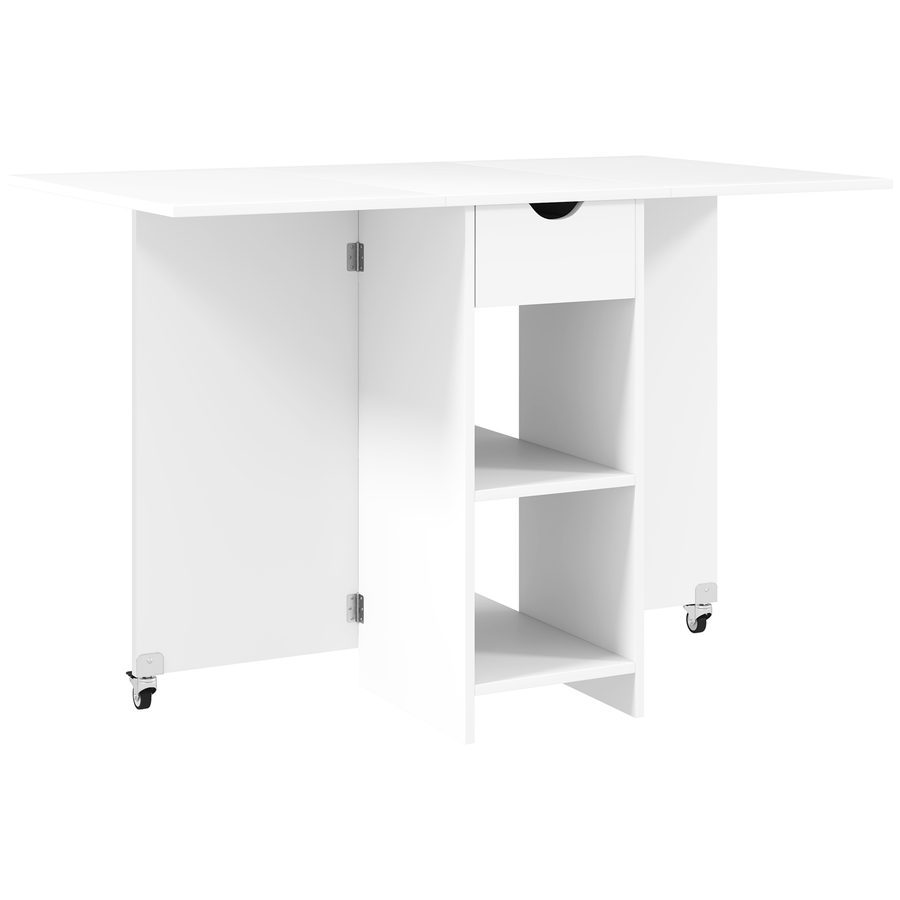HOMCOM Klappbarer Esstisch Mobiler Küchentisch für 2-4 Personen mit Offenen Ablagen, 1 Schublade, Klapptisch für Kleine Räume, Esszimmer 114,5 x 70 x 75 cm, Weiß   Aosom von HOMCOM