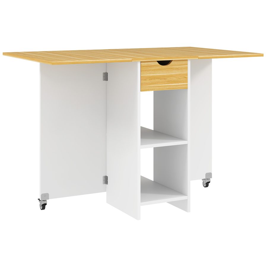 HOMCOM Klappbarer Esstisch, Klapptisch für 2-4 Personen, Moderner Platzsparender Küchentisch mit Schublade, 2 Regale und 2 Rollen, aus Holz, 114,5x70x75 cm, Eiche   Aosom von HOMCOM