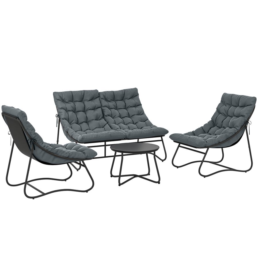 Outsunny Stahl Gartenmöbel Set 4 Personen wetterfest Balkonmöbel-Set mit 2er Sofa, Sessel Beistelltisch Sitzkissen Outdoor Sitzgruppe Terrassenmöbel Gartengarnitur für Garten Terrasse Balkon Grau   Aosom von Outsunny