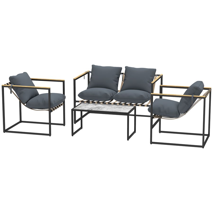 Outsunny Stahl Gartenmöbel Set 4 Personen wetterfest Balkonmöbel-Set mit 2er Sofa 2 Sessel, Sitzkissen, Beistelltisch, Outdoor Sitzgruppe Terrassenmöbel Gartengarnitur für Garten Terrasse Balkon Grau   Aosom von Outsunny