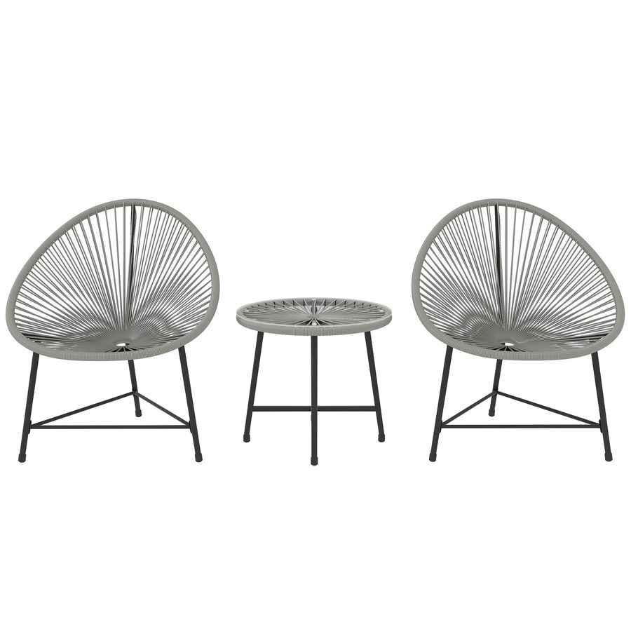 Outsunny Polyrattan Gartenmöbel Set, Outdoor Lounge Balkonmöbel für 2 Personen, 3-teilig Sitzgruppe mit 2 Stühle, Tisch, wetterfest Gartenlounge für Garten, Terrasse Balkon, Grau   Aosom von Outsunny