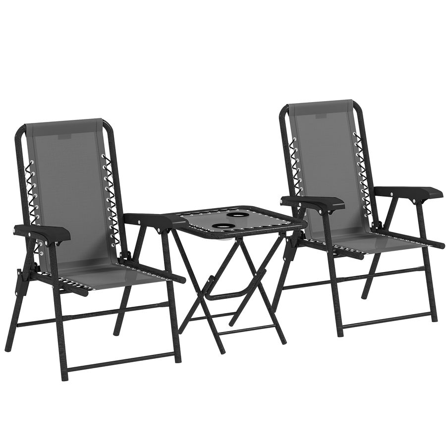 Outsunny Bistro Set 3-teilig aus Stahl Wetterfest Gartenmöbel Set mit klappbar Bistrotisch Becherhalter Gartenstühlen Outdoor Balkonmöbel Set Sitzgruppe Balkonset Gartengarnitur Dunkelgrau   Aosom von Outsunny