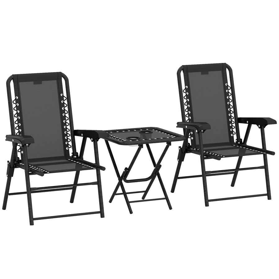 Outsunny Bistro Set 3-teilig aus Stahl Wetterfest Gartenmöbel Set mit klappbar Bistrotisch Becherhalter Gartenstühlen Outdoor Balkonmöbel Set Sitzgruppe Balkonset Gartengarnitur Schwarz   Aosom von Outsunny