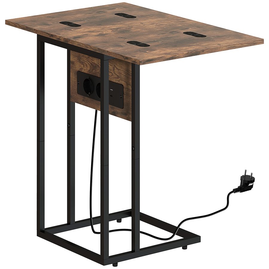 HOMCOM Beistelltisch Klappbar C-förmig Nachttisch mit Steckdosenleiste, Couchtisch mit Beinen aus Metall, Wohnzimmertisch Sofatisch für Wohnzimmer Schlafzimmer 39 x 29 x 57 cm Rustikal Braun   Aosom von HOMCOM