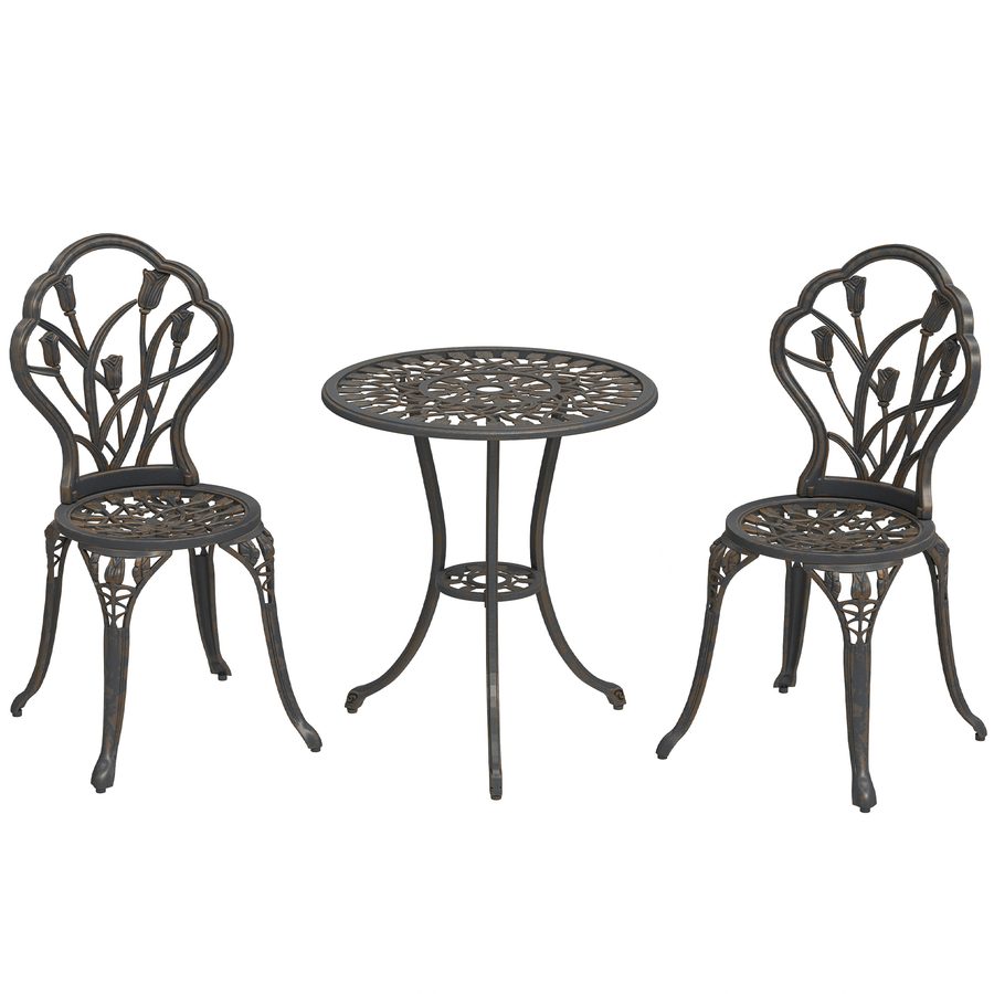 Outsunny 3-teiliger Bistro-Set für den Außenbereich mit 2 Gartenstühlen und rundem Beistelltisch mit Schirmloch, Tisch- und Stuhlset aus Aluminium für Terrasse, Hof, Bronze   Aosom von Outsunny