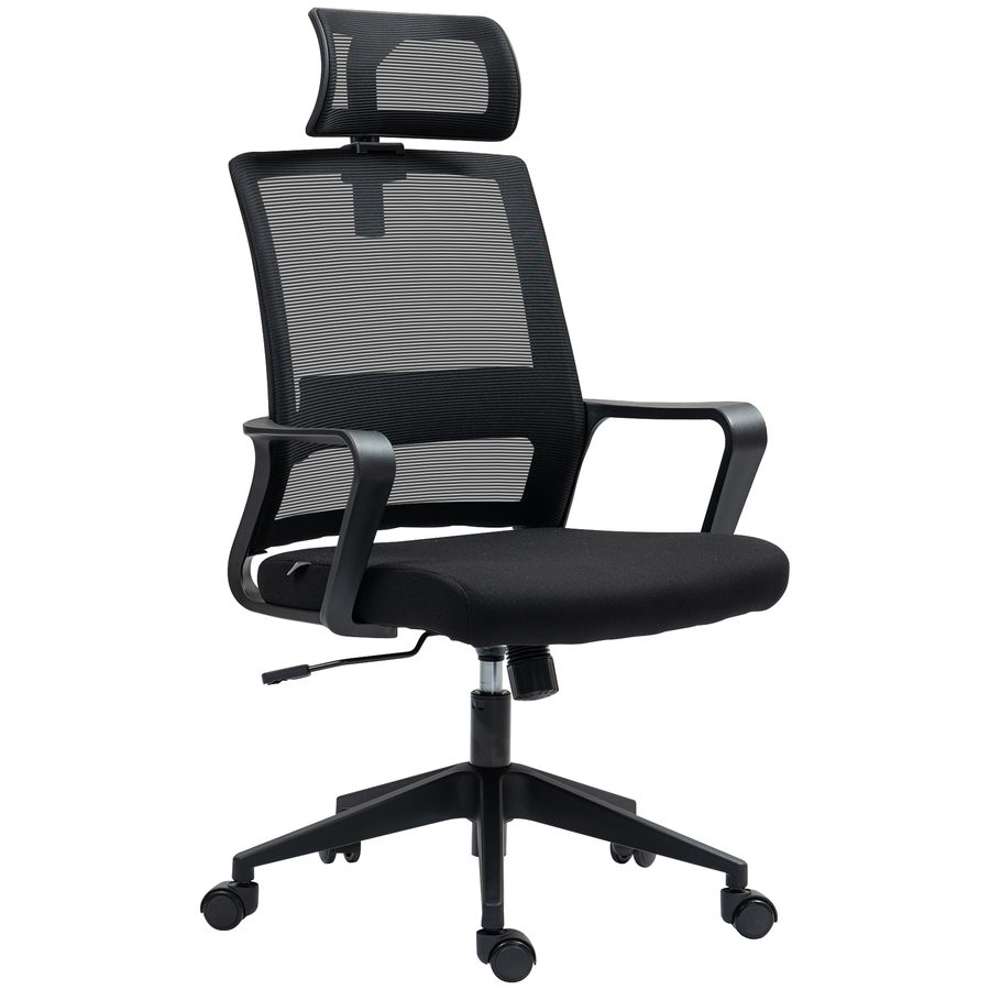 HOMCOM Bürostuhl Ergonomischer Schreibtischstuhl mit Armlehne, Verstellbar Kopfstütze, Höhenverstellbarer Mesh Drehstuhl mit Wippfunktion, Schwarz   Aosom von HOMCOM