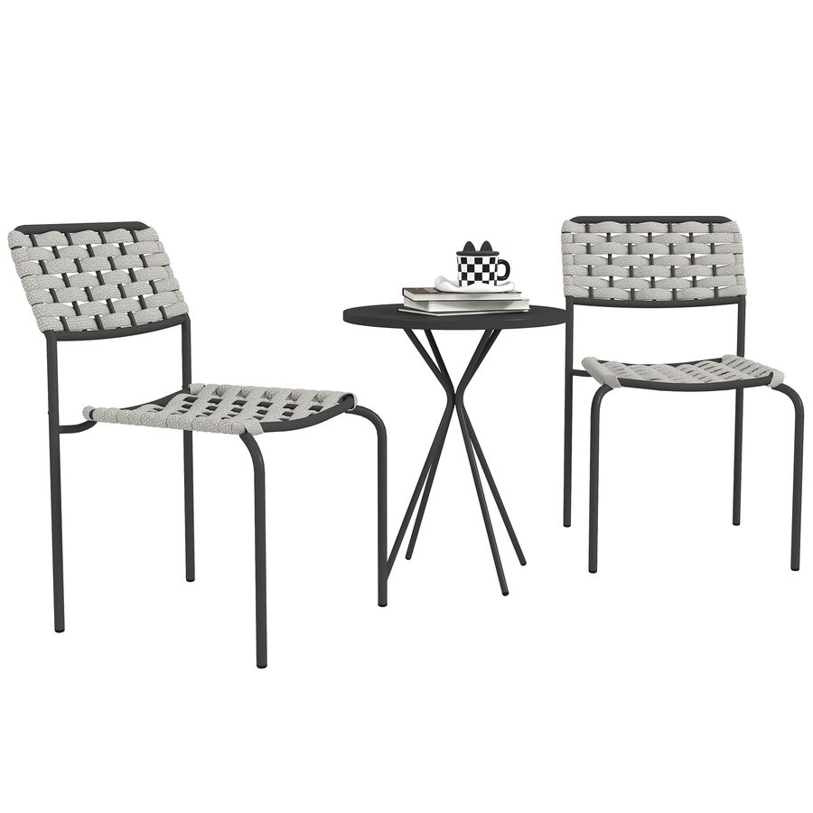 Outsunny Polyrattan Gartenmöbel Set, Outdoor Lounge Balkonmöbel für 2 Personen, 3-teilig Sitzgruppe mit 2 Stapelbare Stühle, Tisch, wetterfest Gartenlounge für Garten, Terrasse Balkon, Grau   Aosom von Outsunny