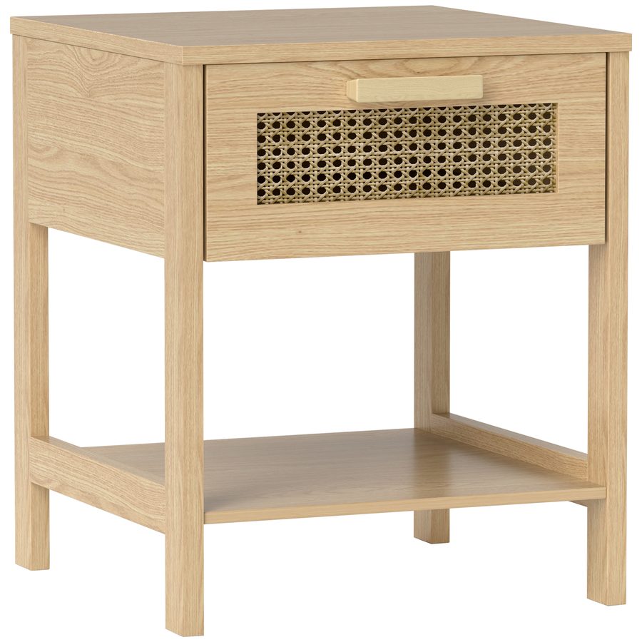 HOMCOM Nachttisch Nachtschrank Beistelltisch natürlicher Nachtkommode mit Schublade offenen Ablage Rattan-Design Natur 40 x 40 x 48,4 cm   Aosom von HOMCOM
