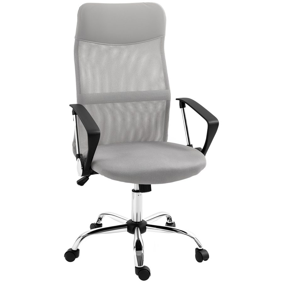 HOMCOM Bürostuhl, Drehbarer und Schaukelbarer Ergonomischer Bürostuhl mit Rollen, Höhenverstellbar und Netz-Rückenlehne, 63x65x109-119 cm, Hellgrau   Aosom von HOMCOM