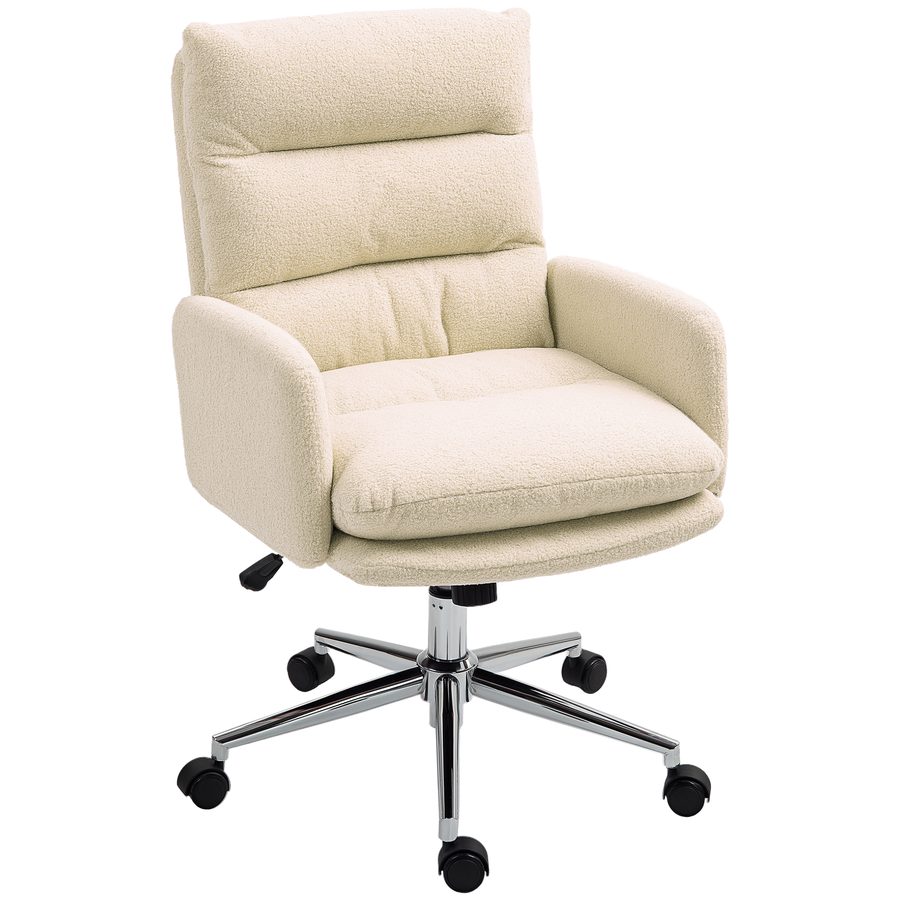 HOMCOM Bürostuhl Ergonomischer Schreibtischstuhl mit Armlehne, Lammwolle-Optik, Höhenverstellbarer Drehstuhl mit Wippfunktion, Gepolstert Home-Office-Stuhl, Cremeweiß   Aosom von HOMCOM