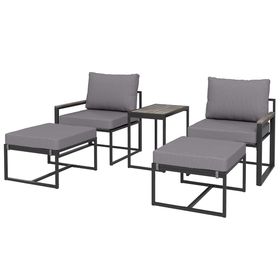 Outsunny Gartenlounge set, balkonmöbel set, 2 Personen, mit 2 Sessel, unter den Sesseln verstaubaren Hocker, Couchtisch, Grau   Aosom.de von Outsunny