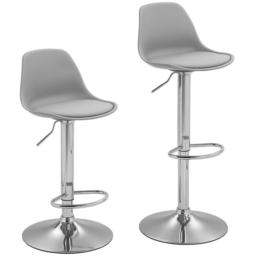HOMCOM Barhocker 2er Set, Gepolstert Barstuhl mit Stahlgestell, Lehne, Höhenverstellbar Küchenstühle mit Fußstütze 360° Drehbar Tresenhocker für Küche, Wohnzimmer, Esszimmer, Kunstleder Grau   Aosom von HOMCOM