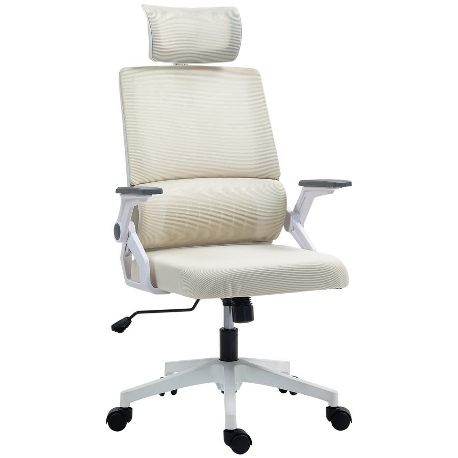 Vinsetto Bürostuhl Ergonomischer Schreibtischstuhl mit Verstellbar Kopfstütze, Lendenwirbelstütze, Armlehne, Höhenverstellbarer Drehstuhl mit Wippfunktion, Netzbespannung, Computerstuhl, Beige   Aosom von Vinsetto