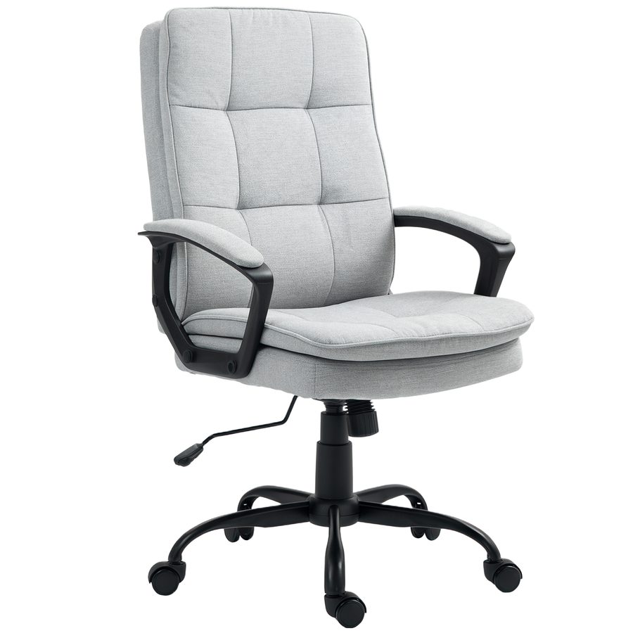 HOMCOM Bürostuhl Ergonomischer Schreibtischstuhl mit Armlehne, Höhenverstellbarer Drehstuhl mit Wippfunktion, Leinenoptik, Gepolstert Computerstuhl, Grau   Aosom von HOMCOM