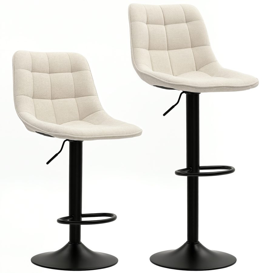 HOMCOM Barhocker 2er-Set, Gepolstert Barstuhl mit Lehne, Stahlgestell, Chenille-Optik, Höhenverstellbare Küchenstühle mit Fußstütze 360° Drehbar Tresenhocker für Küche, Wohnzimmer Beige   Aosom von HOMCOM