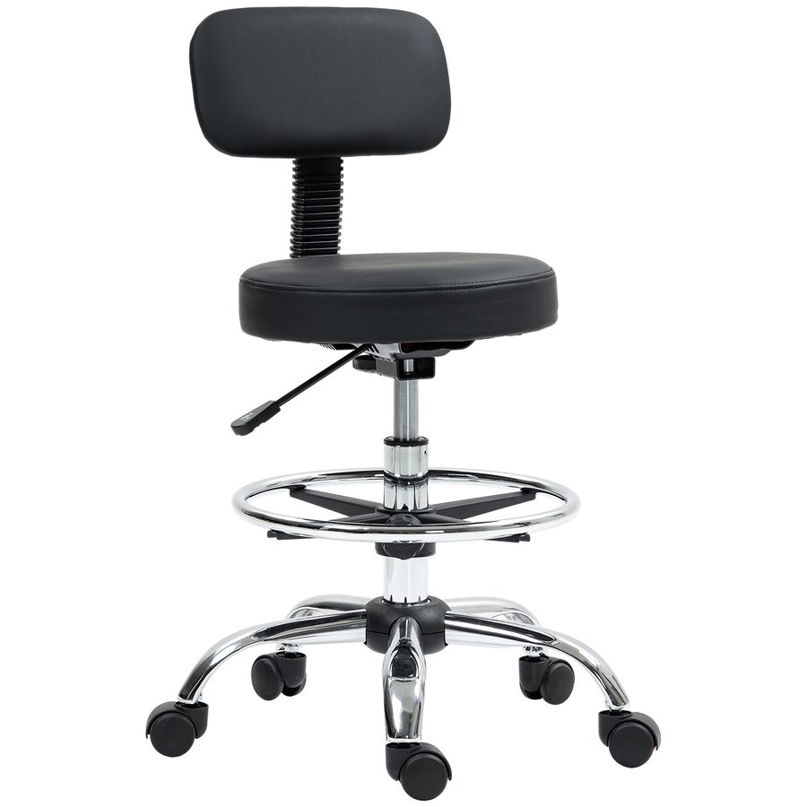HOMCOM Bürostuhl, Ergonomischer Zeichenstuhl, Höhenverstellbar Computerstuhl mit Fußring, Schreibtischstuhl, Drehstuhl für Wohnzimmer, Büro, Kunstleder, Schwarz   Aosom von HOMCOM