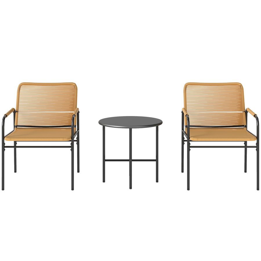 Outsunny 3-tlg. Rattan Bistroset, Sitzgruppe, Gartengarnitur mit 2 Gartensesseln, Couchtisch, Balkonmöbel-Set für Garten, Terrasse, Stahl, Gelb   Aosom von Outsunny