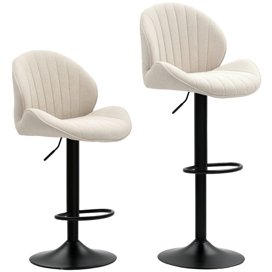 HOMCOM Barhocker 2er Set Höhenverstellbar Drehbar Tresenhocker Barstuhl mit Rückenlehne und Fußstütze, Rutschfest Hocker mit Chenille-Optik, Beige   Aosom von HOMCOM