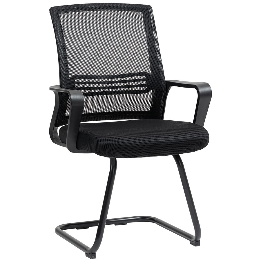 HOMCOM Bürostuhl Freischwinger Besucherstuhl mit Armlehne, Kufenbasis Ergonomischer Schwingstuhl Konferenzstuhl Bürostühle für Büro, Konferenzraum, Arbeitszimmer Schwarz   Aosom von HOMCOM