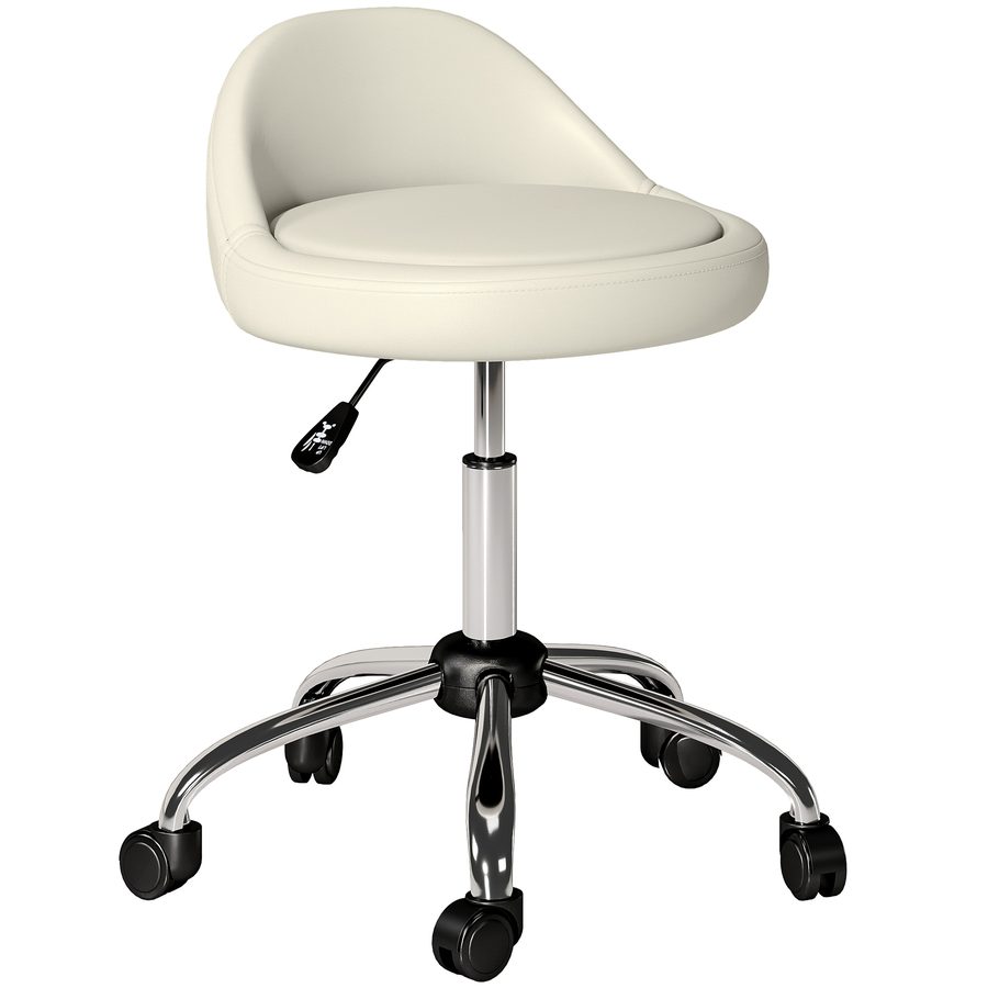 HOMCOM Rollhocker Höhenverstellbarer Arbeitshocker 63-83 cm Drehhocker mit Rädern Drehbarer Salonstuhl Salonhocker Kunstleder Weiß   Aosom von HOMCOM