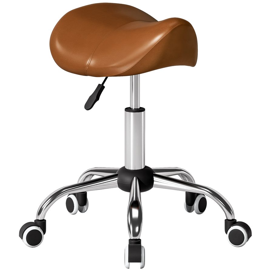 HOMCOM Rollhocker höhenverstellbar Drehhocker 49-61 cm Arbeitshocker drehbar Sattelhocker für Büro Salon Massage Spa Braun   Aosom von HOMCOM