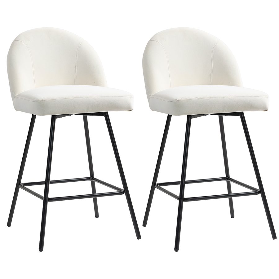 HOMCOM Set 2 Barhocker mit Rückenlehne aus Samt, Hohe Hocker mit Fußstütze für Kücheninsel und Bar, 48,5x56x92 cm, Creme   Aosom von HOMCOM