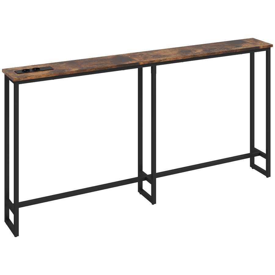 HOMCOM Konsolentisch, Flurtisch mit Integrierte Ladestation, Stahlbeine, Schmal Beistelltisch im Industriell Stil für Flur Eingang Büro, Stahl, 160 x 20 x 80 cm Rustikal-Braun   Aosom von HOMCOM